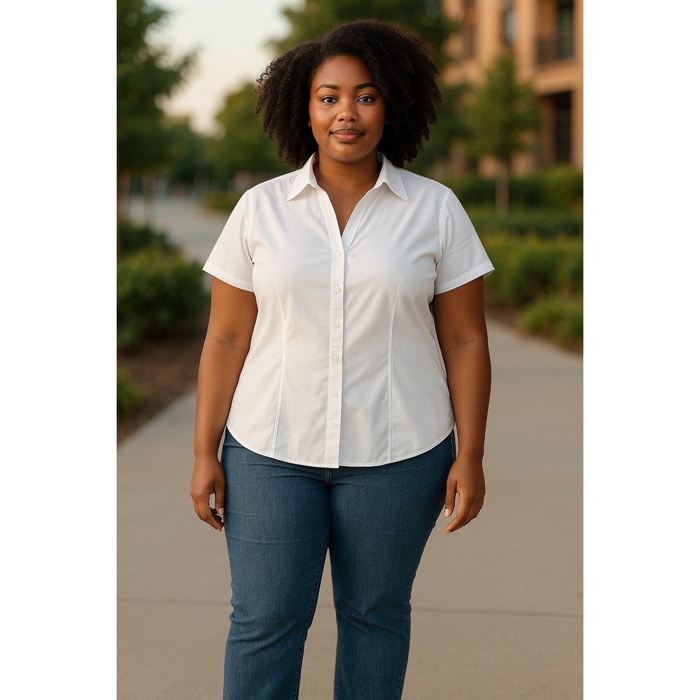 Style & Co Women's 1X White‎ Button Up Shirt Blouse Stretch Casual Officewear
